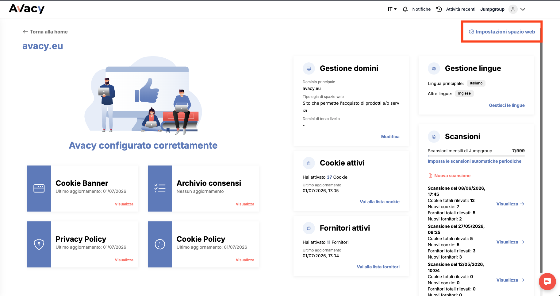 Web space settings