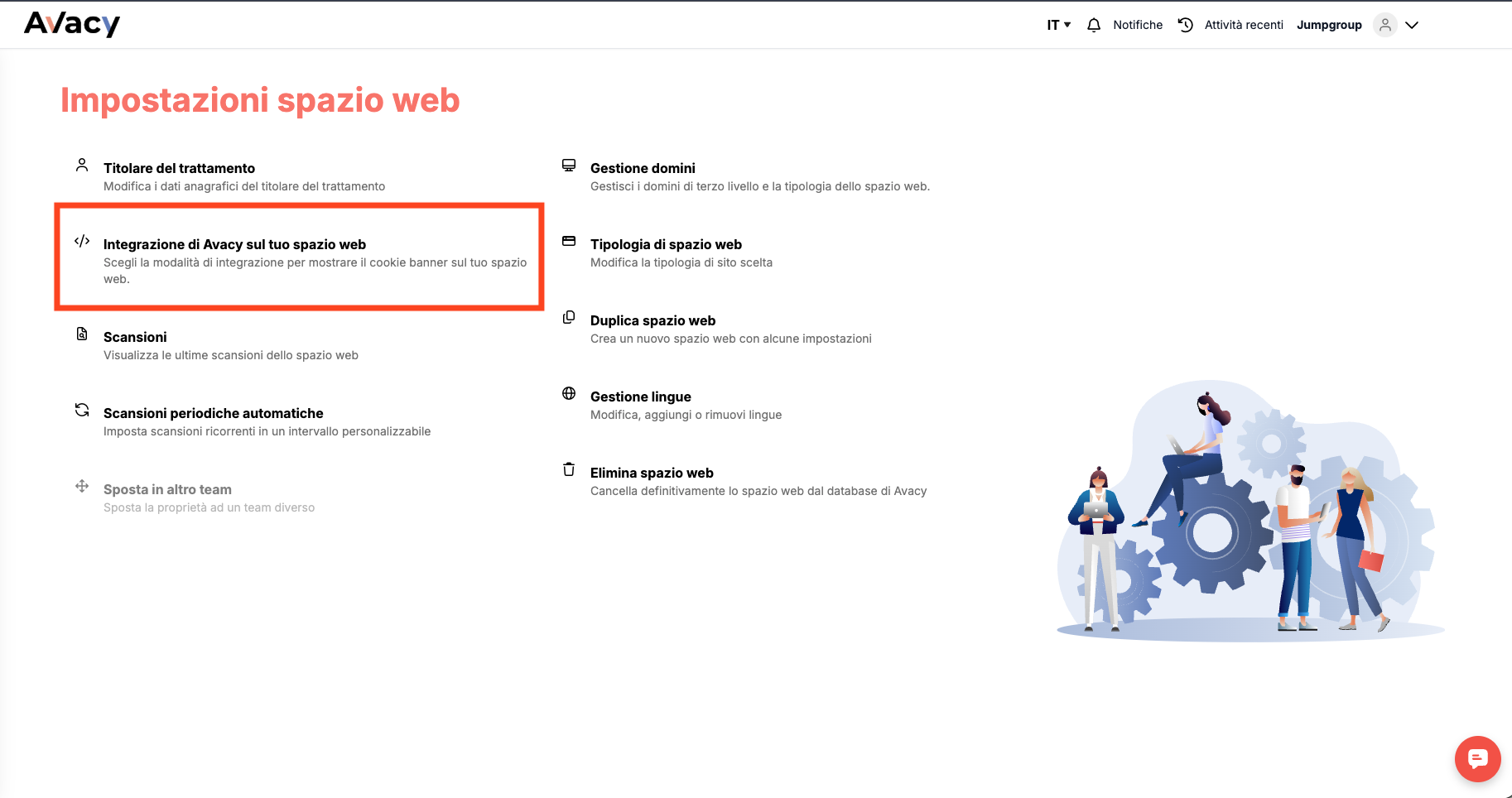 Avacy integration on your web space
