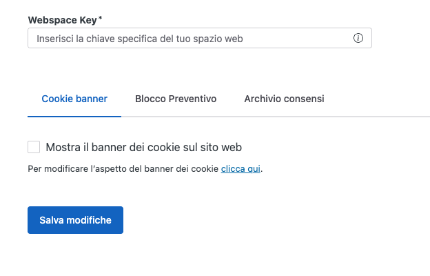 Webspace Key field in the WordPress plugin